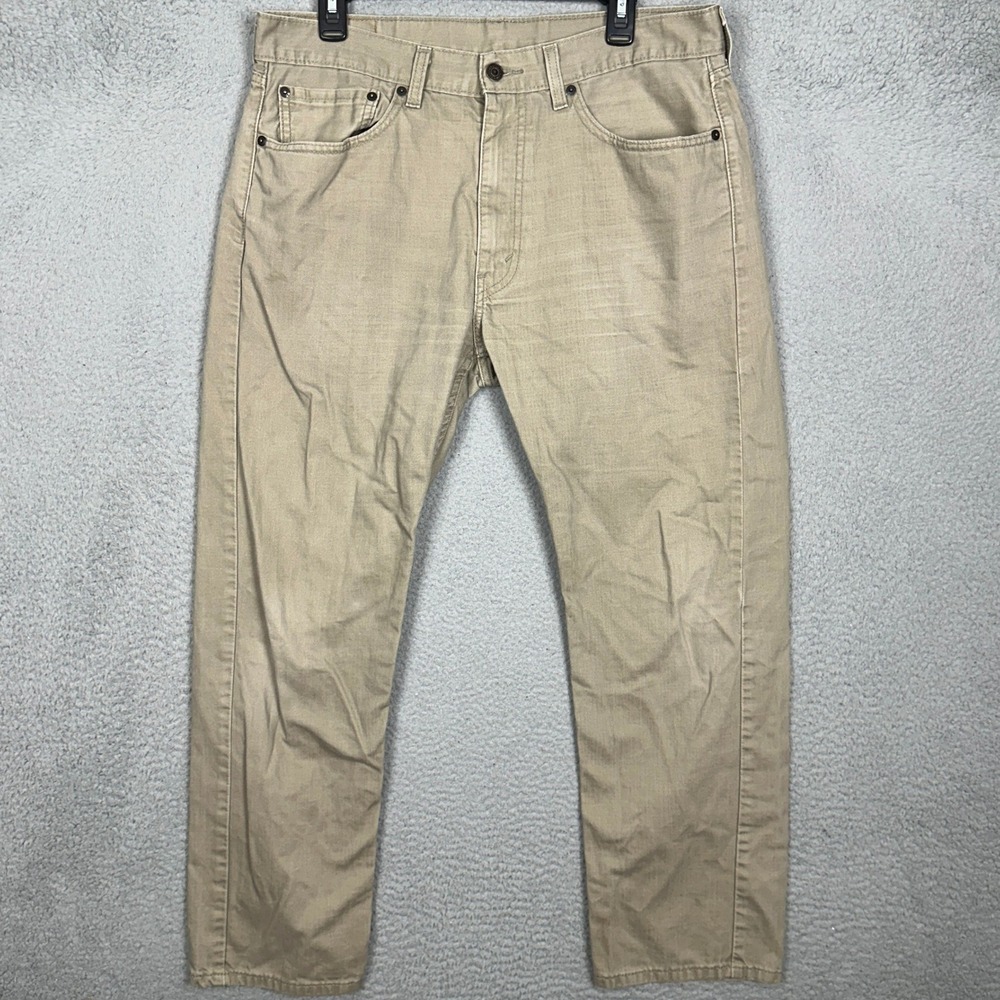 Levis 505 Pants Mens 36X30 Regular Fit Tan Straight Leg Red Tab Denim 5-Pocket